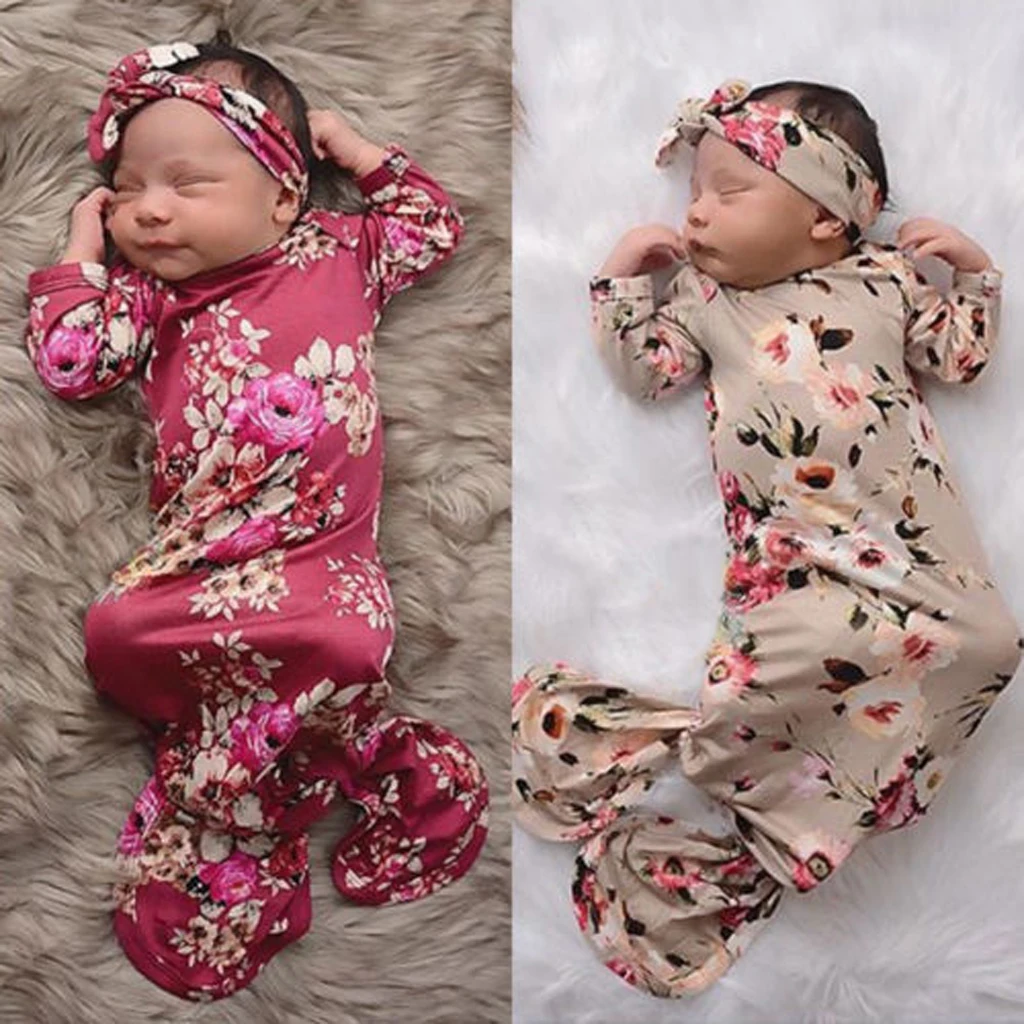 0-6M Newborn Infant Baby Cute Casual Floral Swaddle Wrap Swaddling Blanket Warm Sleeping Sack Bag with Headband