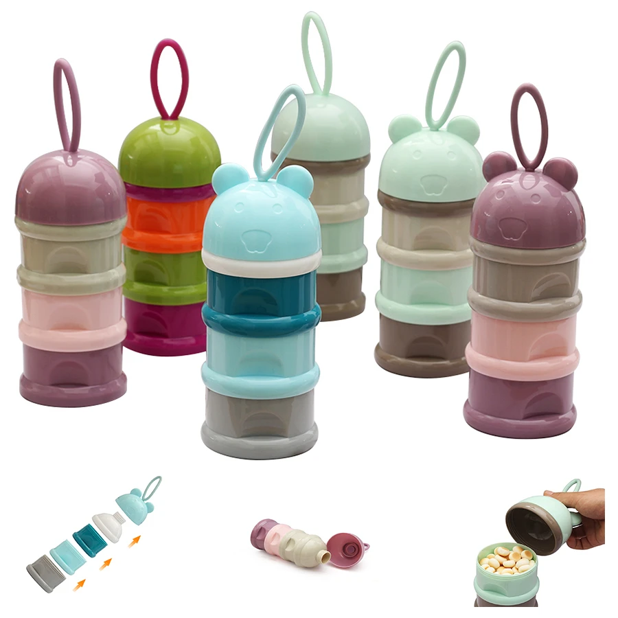 

New Frog Baby Portable Food Storage Box Three Layers Of Milk Powder Babies Bibs Necessary Cereals Kids Cute Eco-Friendly Blue