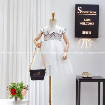

Children's clothing 2020 summer new girl girl polka dots fluffy net yarn stitching female baby sleeveless dress