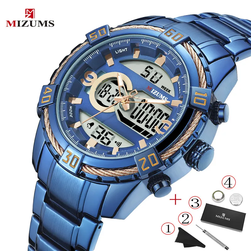 

MIZUMS Top Luxury Brand Men Watch Big Dial Sport Digital Blue Mens Chronograph Quartz Watches Date Male Clock Relogio Masculino