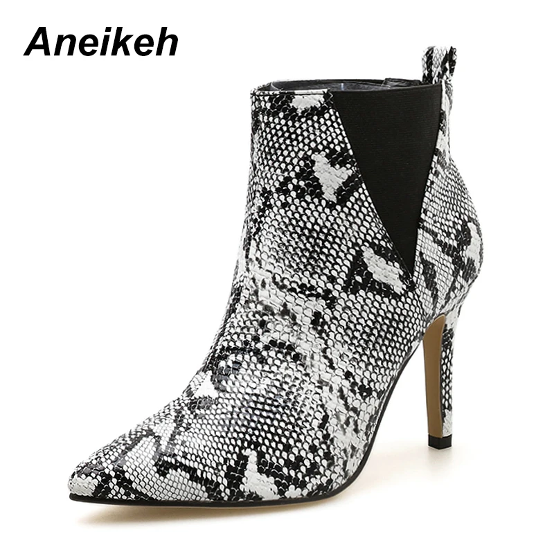 

Aneikeh 2020 Spring/Autumn Mature PU Women's Boots Serpentine Chelsea Ankle Boot Pointed Toe Thin Heels Shallow Party Size 35-40
