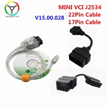 Mais recente v15.00.028 mini relação vci para toyota tis techstream MINI-VCI ft232rl j2534 obd2 cabo de diagnóstico mini vci navio livre