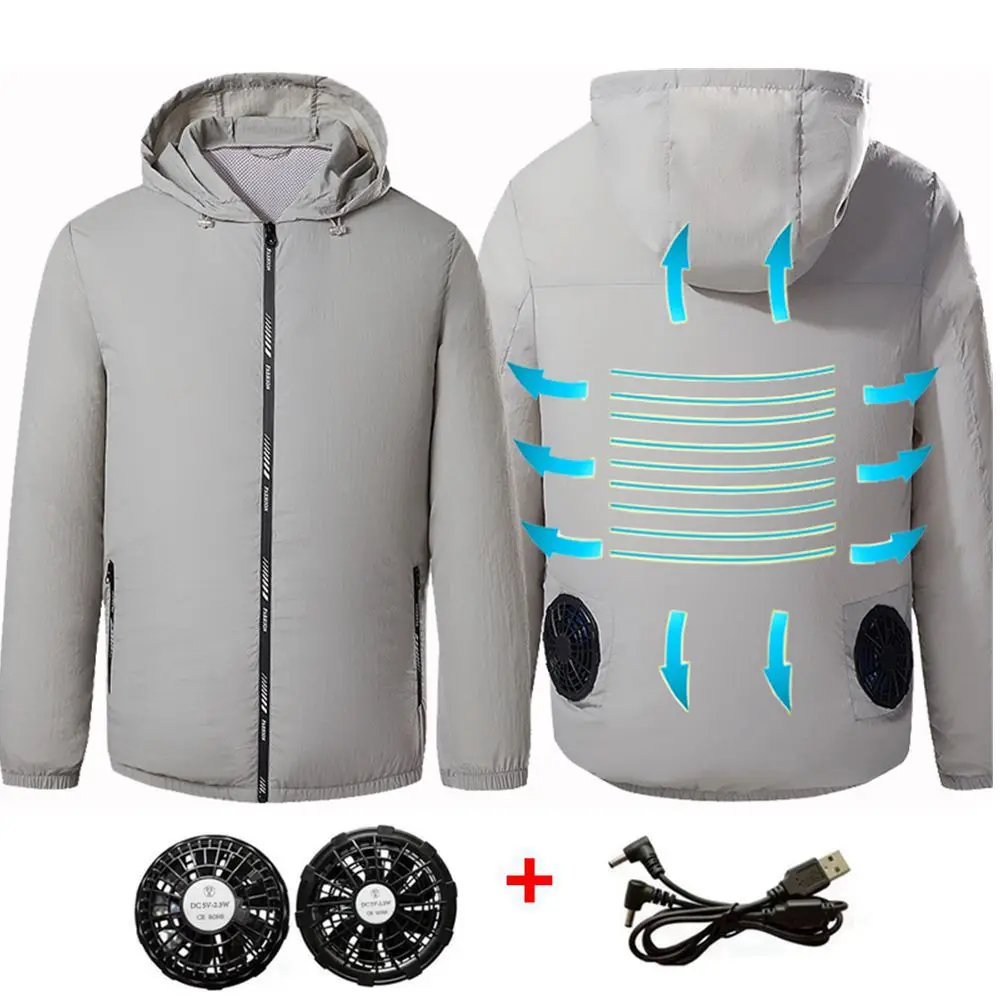 Outdoor Summer USB Electric fan cooling Jackets men Air Conditioning Fan Clothes USB Pure Cotton Heatstroke Proof Coat hiking jackets,waterproof hiking jackets,waterproof jacket,waterproof raincoat,waterproof coats