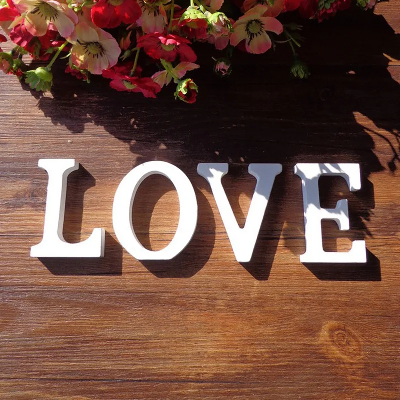 Wooden Letter Decor White Wooden Letter English Alphabet DIY Personalised Name Design Art Craft Free Standing Heart Birthday Wedding Home Decor 8cm