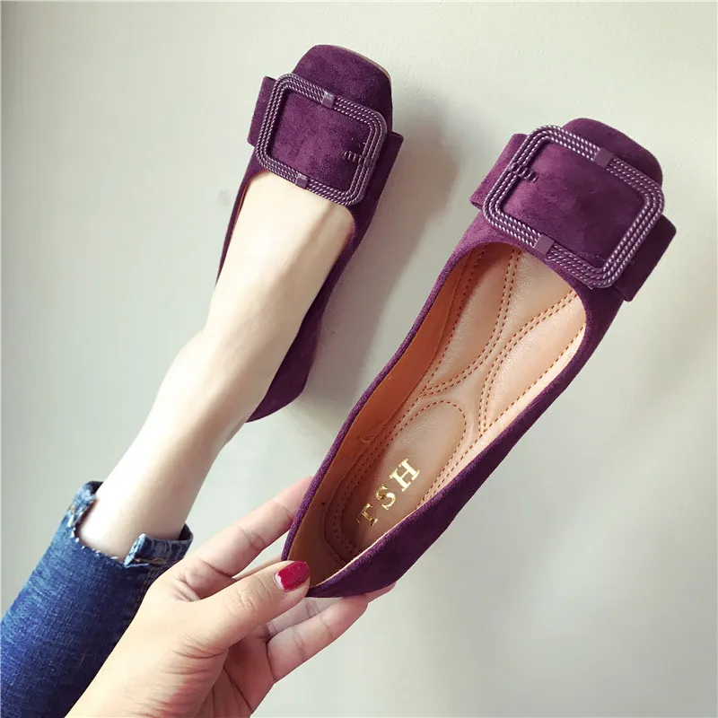 Тонкие Туфли женские Ранняя весна г. Новые туфли на плоской подошве с квадратным носком и мягкой подошвой женская обувь на плоской подошве - Цвет: Purple