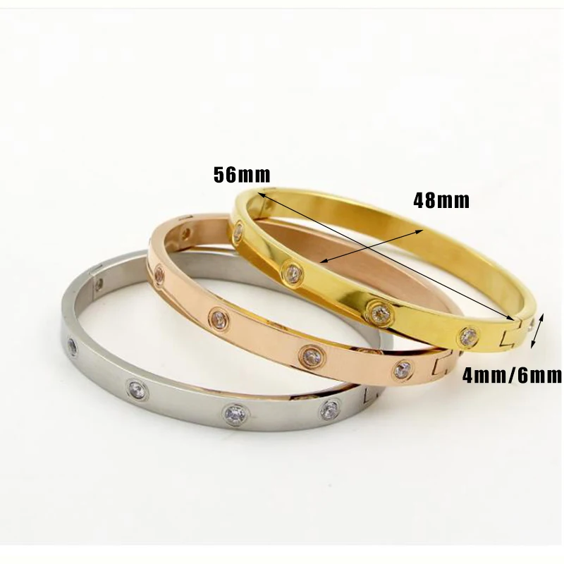 Trendy Lovers Women Bracelets Silver Rose Gold Bangles for Women Cubic Zirconia for Woman Stainless Steel Jewelry Gifts