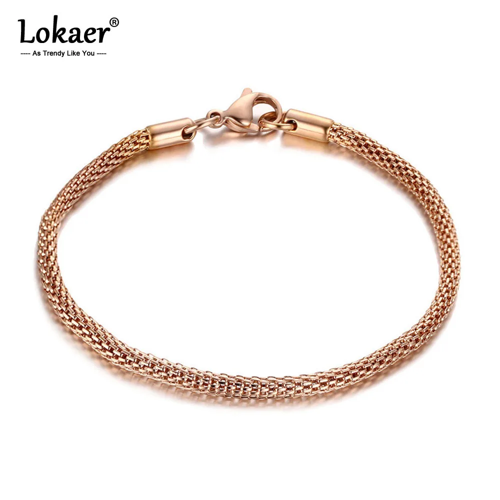 Модный Круглый сетчатый Браслет Lokaer из нержавеющей стали 3 мм цепочка розового