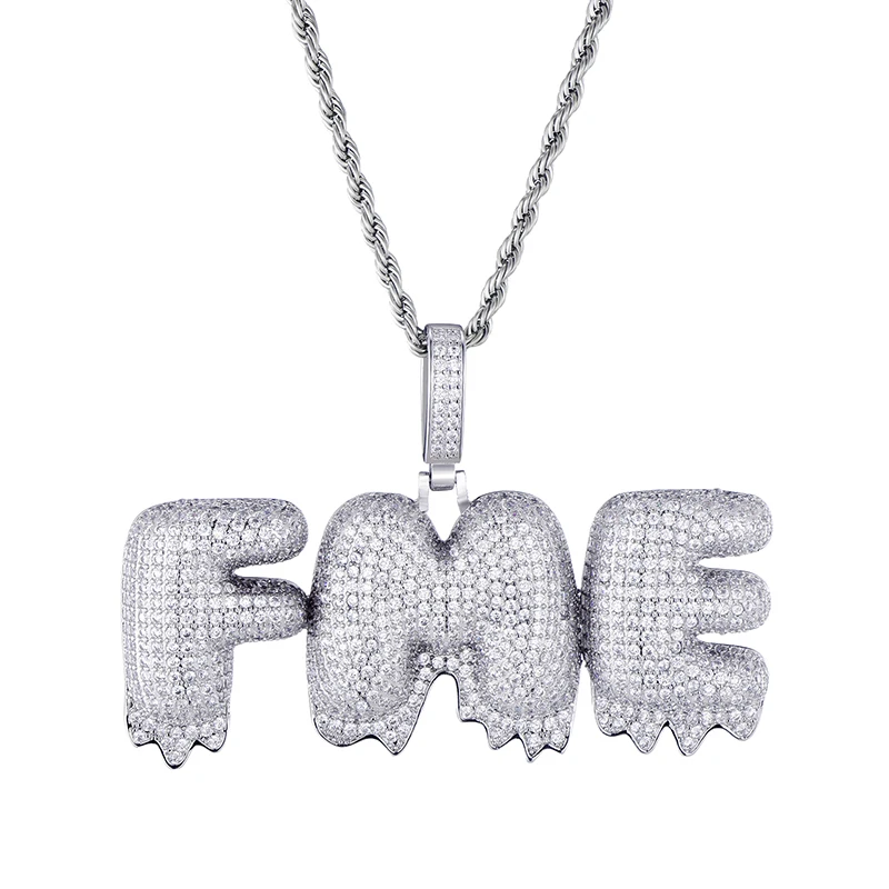 D& Z Iced Out Bling CZ капельные буквы на заказ ожерелье микро проложили пузырь письмо кулон колье для мужчин хип-хоп ювелирные изделия