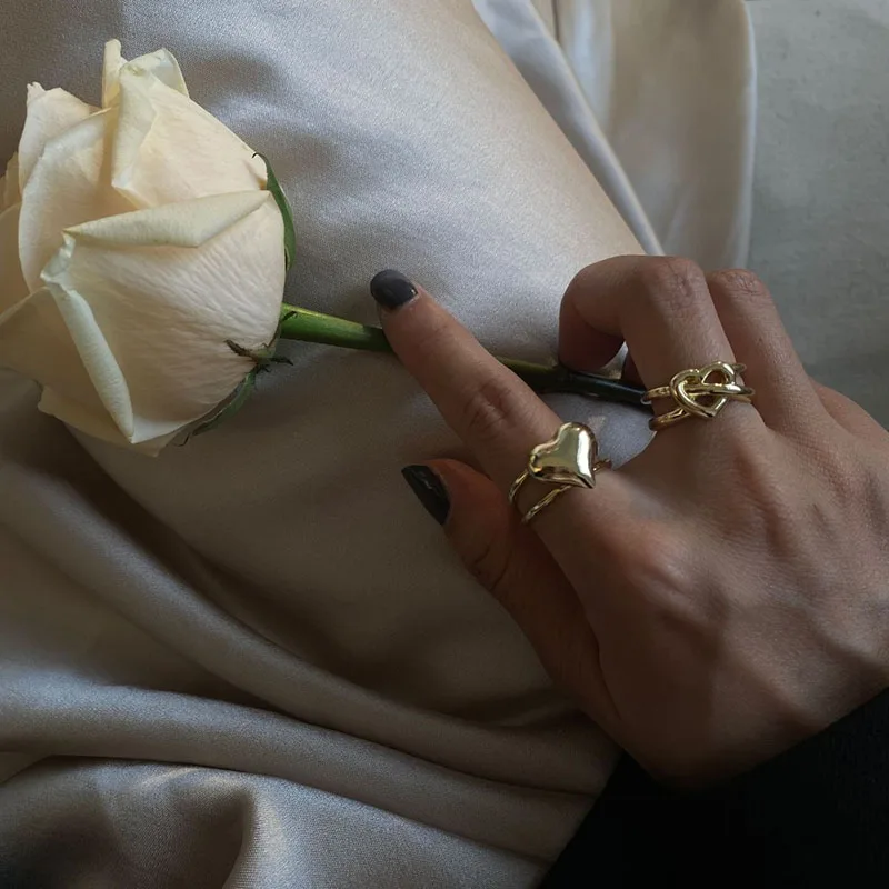 HUANZHI-2020-New-Trendy-Minimalist-Geometric-Gold-Silver-Color-Love-Heart-Double-layer-Alloy-Rings-for