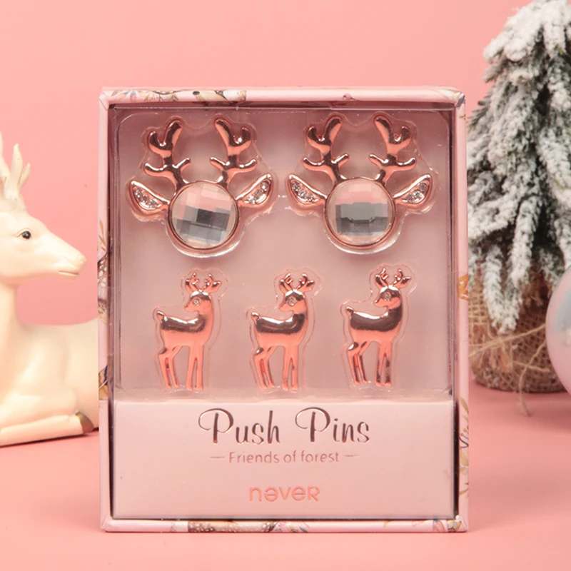 Never Christmas, серия Thumbtack, нажимные булавки, розовое золото, голова оленя, в форме офисной стены, шпильки для большого пальца, украшения дома, Канцтовары