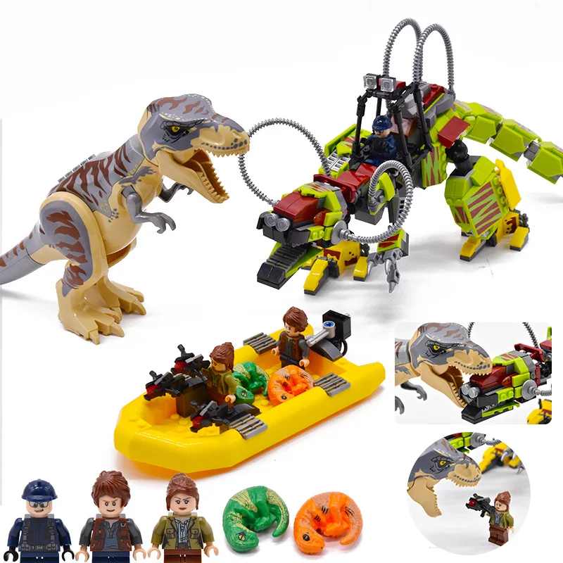 Baratos Nuevo Legoinglys Jurassic World park película dinosaurio Tyrannosaurus T. Rex Vs dino mech batalla transporte bloques de construcción 75938 Juguetes