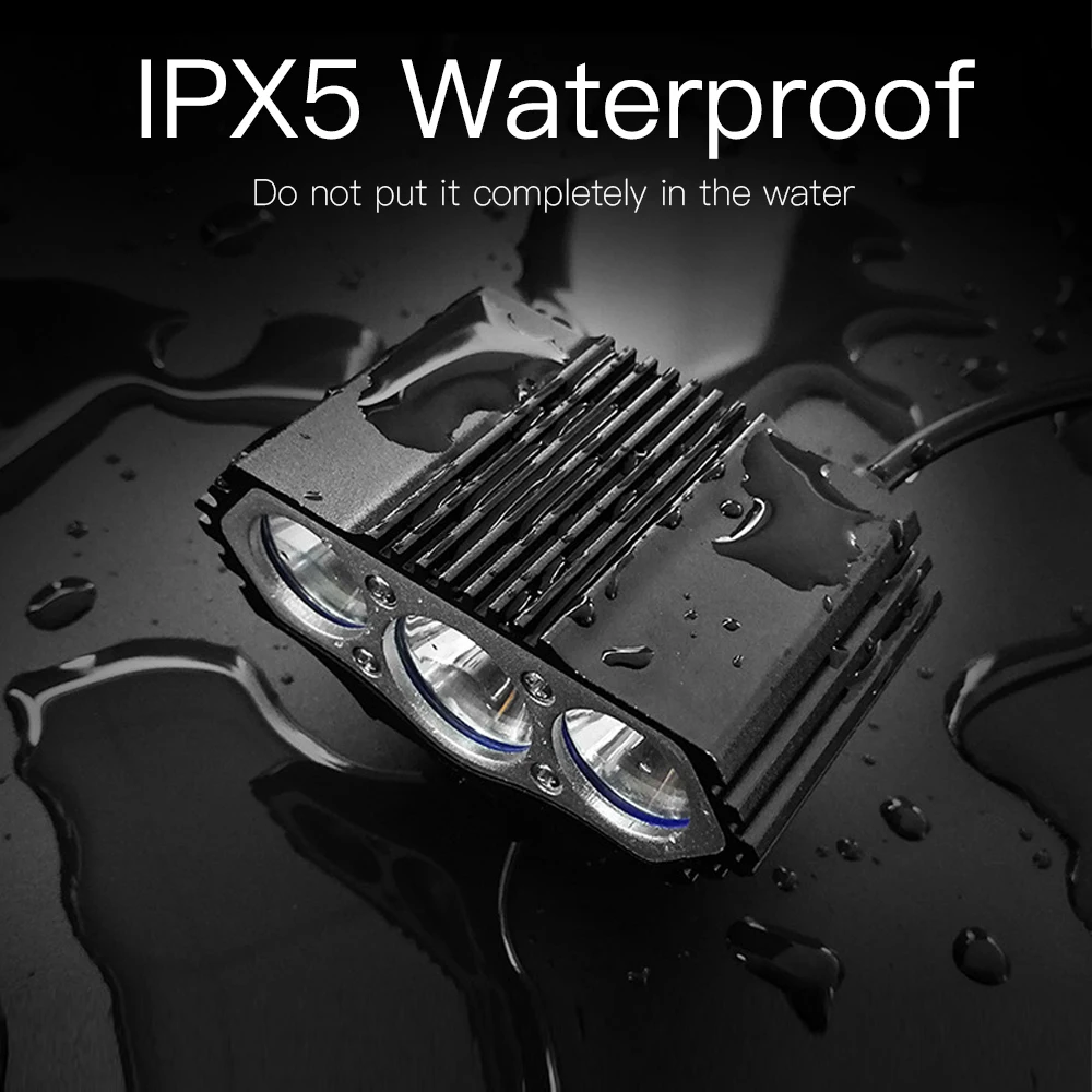 Onature Powerful Electric Bike Light 1000 Lumens 12-72V Input E Bike Headlight Aluminum Housing 3xT6 LED Head Light for eBikes