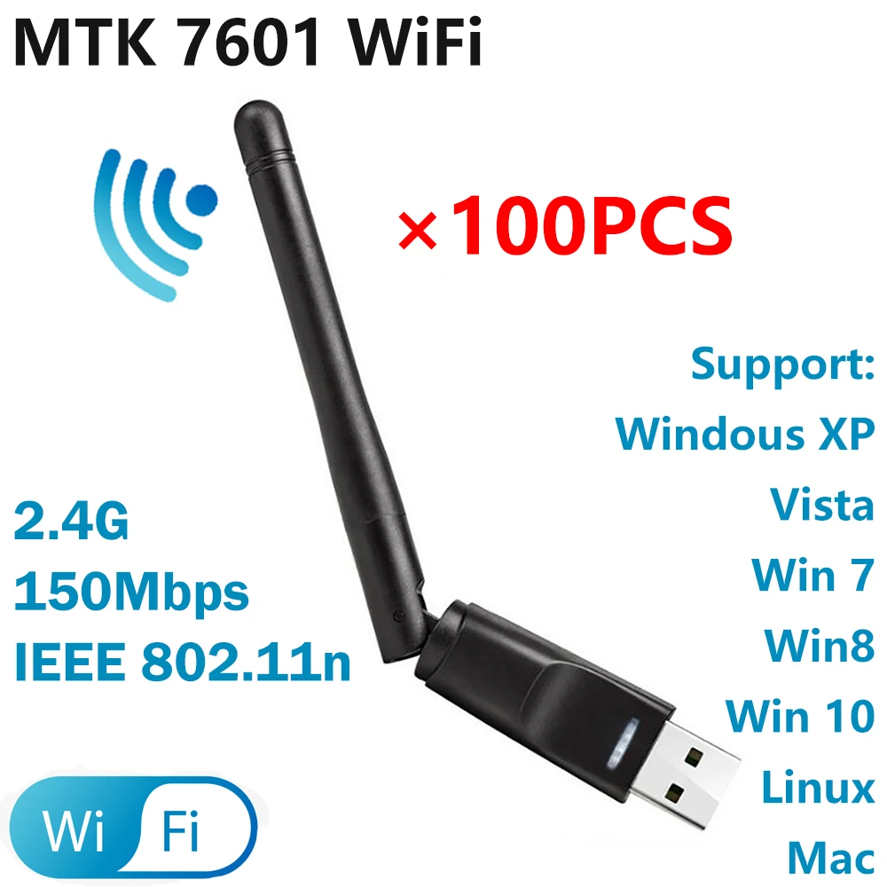 New [100 PCS] MT7601 USB WiFi Dongle 150Mbps 2.4GHz USB2.0 Rotatable Wireless USB WiFi Adapter 7601