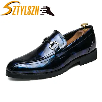 

Men Italian Dress Leather Shoes Luxury Brand Mens Patent Leather Thick Bottom Wedding Shoes Slip On Business Formal Office Shoes