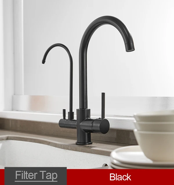 Kitchen Sink Filter Faucets Hot Cold Water Mixer Crane Gooseneck Modern Tap Dual Handle Double Spout Filtered Faucet Torneiras Kitchen Faucets Aliexpress