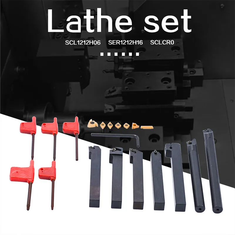 Bar + Insert + Chave Shank Torno Virando Ferramenta Chato Titular S12m-sclcr06 Ser1212h16 Scl1212h06 12mm 21 Pçs – Set Mod. 134442