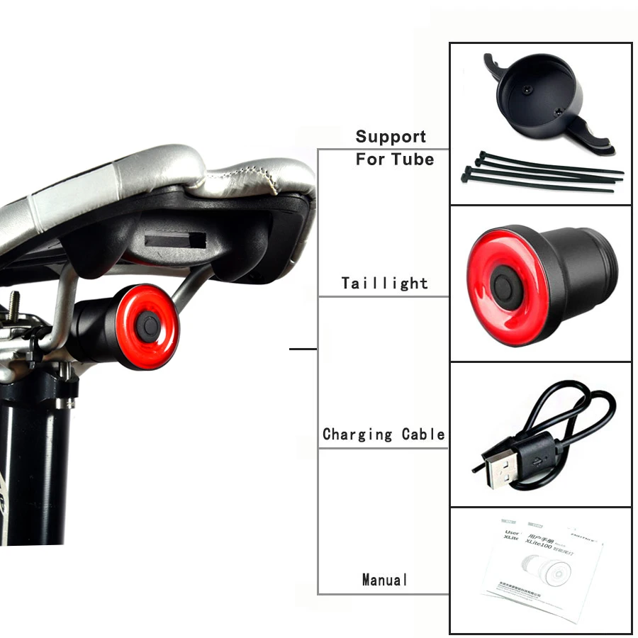 DH-100-A Xlite100 Usb велосипедный задний светильник-фонарь умный тормозной датчик задний светильник s MTB дорожный велосипедный задний светодиодный водонепроницаемый задний светильник s - Цвет: DH-100-A