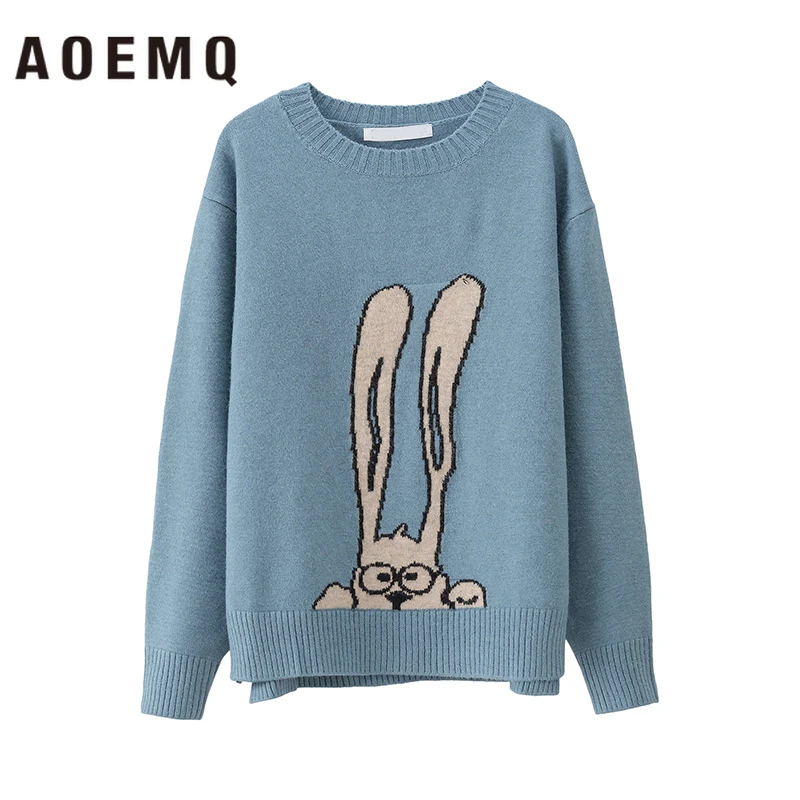 Ceny AOEMQ moda swetry 4 kolory Cartoon królik wydruku słodkie długie ucho haft królika swetry swetry zimowe ubrania damskie