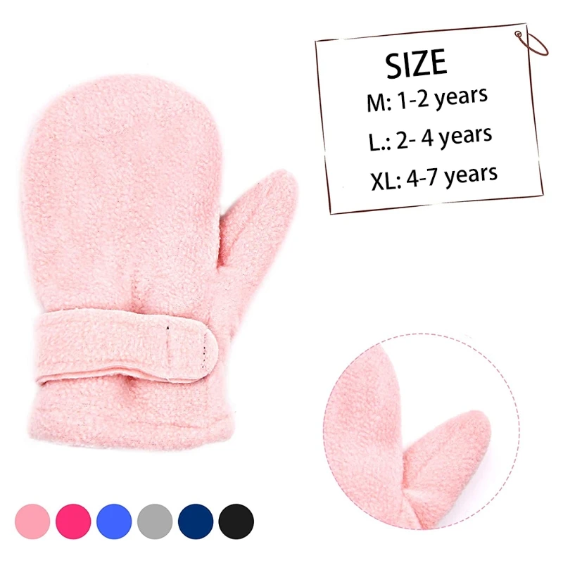 Silicone Anti-lost Chain Strap Adjustable  Toddler Infant Winter Mittens Lined with Fleece Easy-on Baby Boy Girls Warm Thick Gloves Outdoor Hand Warmers baby accessories carry bag	