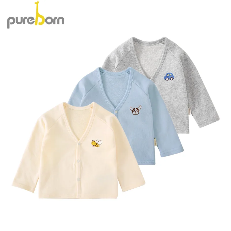 Pureborn/Детская куртка; пальто для маленьких мальчиков; махровый хлопковый кардиган с пуговицами спереди для малышей; сезон весна-осень; детские топы и одежда
