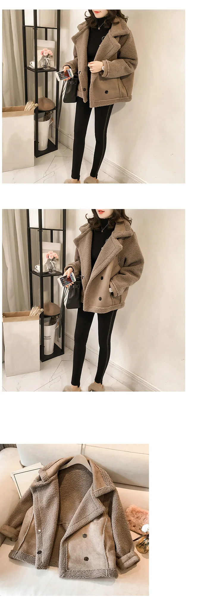 Замшевое пальто из овечьего меха, женская модная байкерская куртка из искусственной кожи, женское свободное плотное зимнее пальто