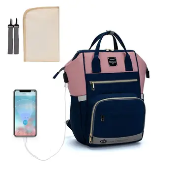 

New Mummy Mom Maternity Nappy Diaper Bag Large Capacity Baby Travel Backpack USB Port Handbag with Changing Mat Stroller Straps