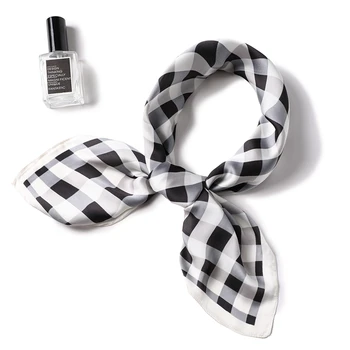 

Silk Scarf for Women Plaid Print Square Neck Scarves Hair Wraps Bandana Lady Small Shawls Hijab Pashmina Foulard Kerchief