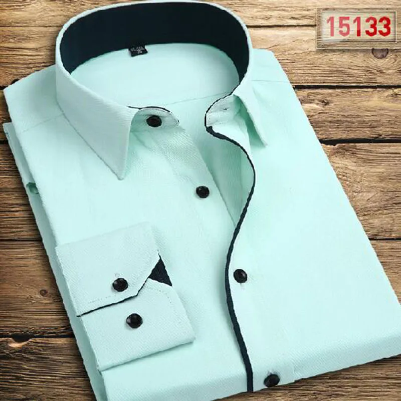 Деловая мужская одежда рубашки Camisa однобортный Удобный Чистый хлопок сплошной карамельный цвет ткань дышащая одежда весна осень