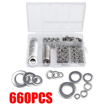 

High Quality 660pcs M3 M4 M5 M6 M8 M10 Stainless Steel Washer Plain Washer Kit Screw Fastener Hardware Assortment Accessories