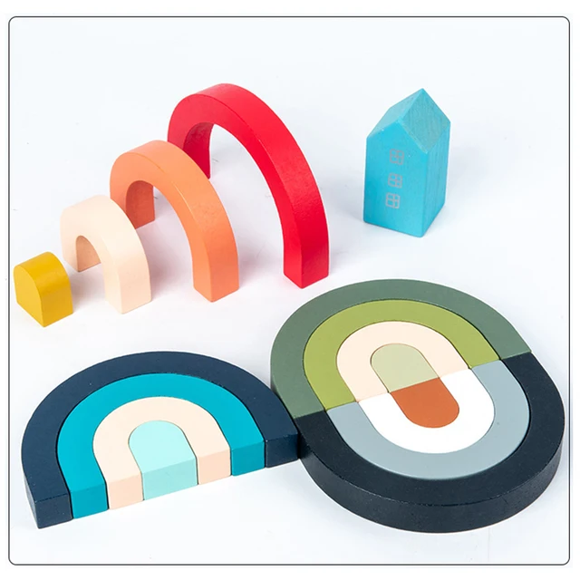 Children Wooden Rainbow Arched Stacked Toys Montessori Education Building Blocks Balance Game Ins Style Kids Room Toys Gift Baby 3