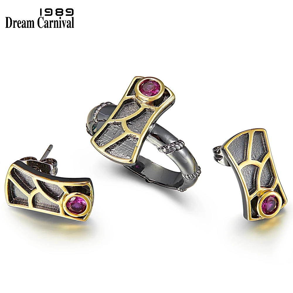 WE3959S2 DreamCarnival 1989 New Geometric Fish Scale Earrings and Rings Set For Women Red Zircon Hot Pick Sunday Party Jewelry (12)