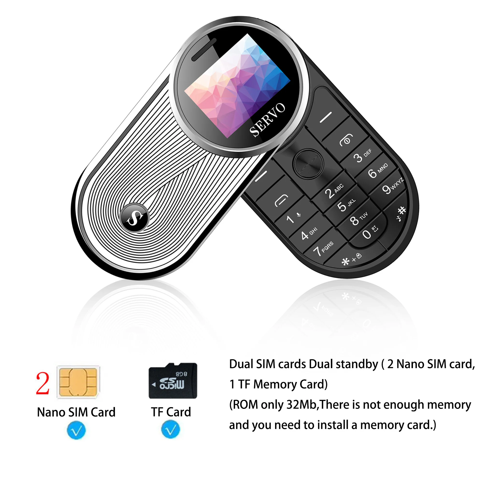SERVO AURA 360Rotatable mini mobile phone one key recorder Dual Sim vibration small Telephone bluetooth Dialer Russian language