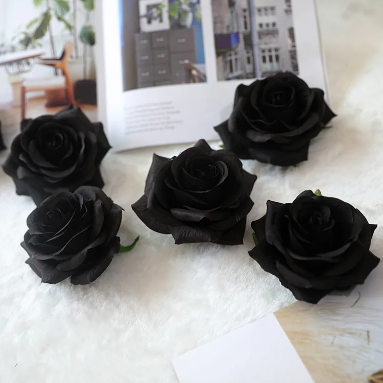 5 шт./лот 10 см чёрного цвета, открытая Роза из искусственного шелка Свадебные Роза, для создания своими руками домашний декор тканевый цветок из шелка головки искусственные цветы