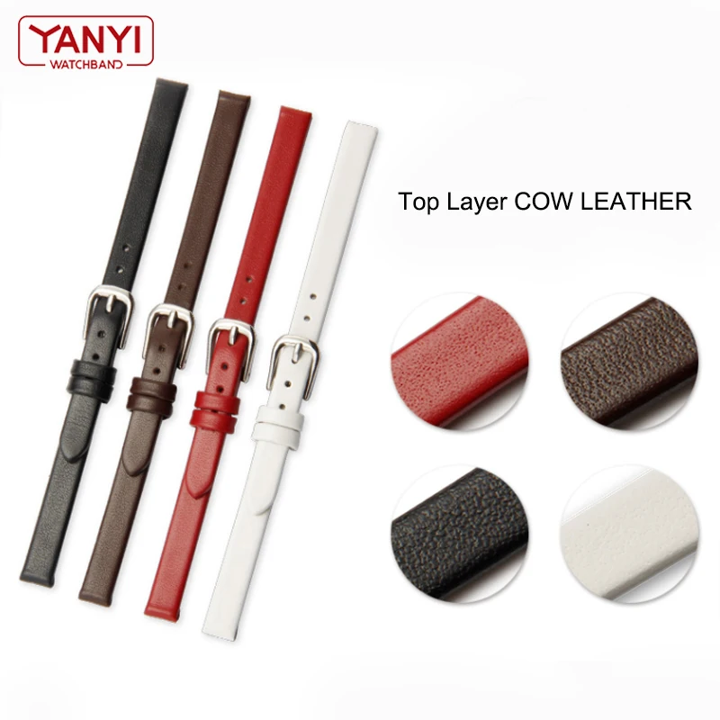 Elegant Genuine Leather Mini Watch Strap - Women's Fashion Accessory in Red & White