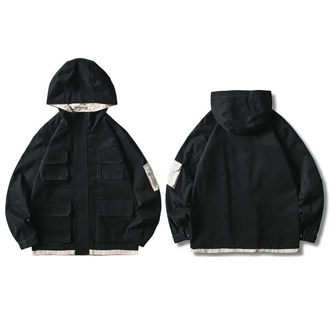 Хип хоп Мужская ветровка с капюшоном куртка в стиле ретро Harajuku куртка в уличном стиле повседневные штаны с карманами спортивный жакет пальто толстовка с капюшоном осень - Цвет: A46W9214 Black