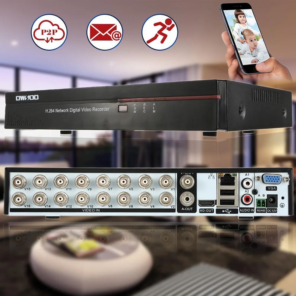 OWSOO 16CH Channel Full CIF H.264 HDMI P2P Cloud Network DVR Digital Video Recorder+ 1TB Seagate Hard Disk support Audio Record