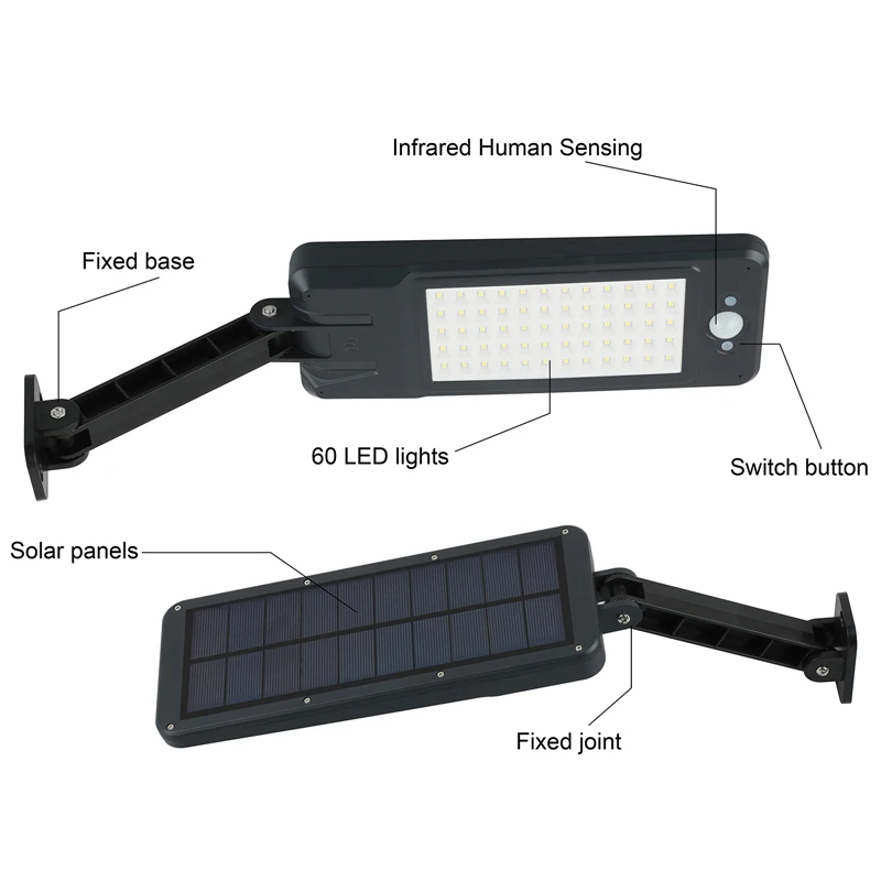 900Lm Solar Lamp Pir Motion Sensor 60 Led Wall Light With Remote Control Waterproof Solar Powered Lamp For Outdoor Garden Yard