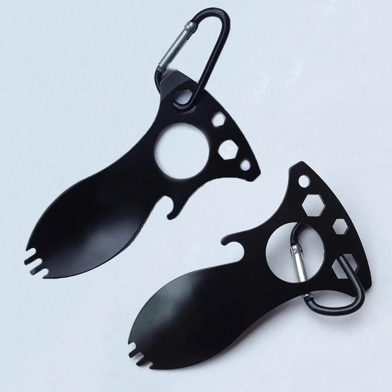 Outdoor Camping Portable Multi Functional Travel Kits Carabiner Screwdriver Fork Spoon EDC Tool Wrench 3 Hex Heads Bottle Opener | Спорт и