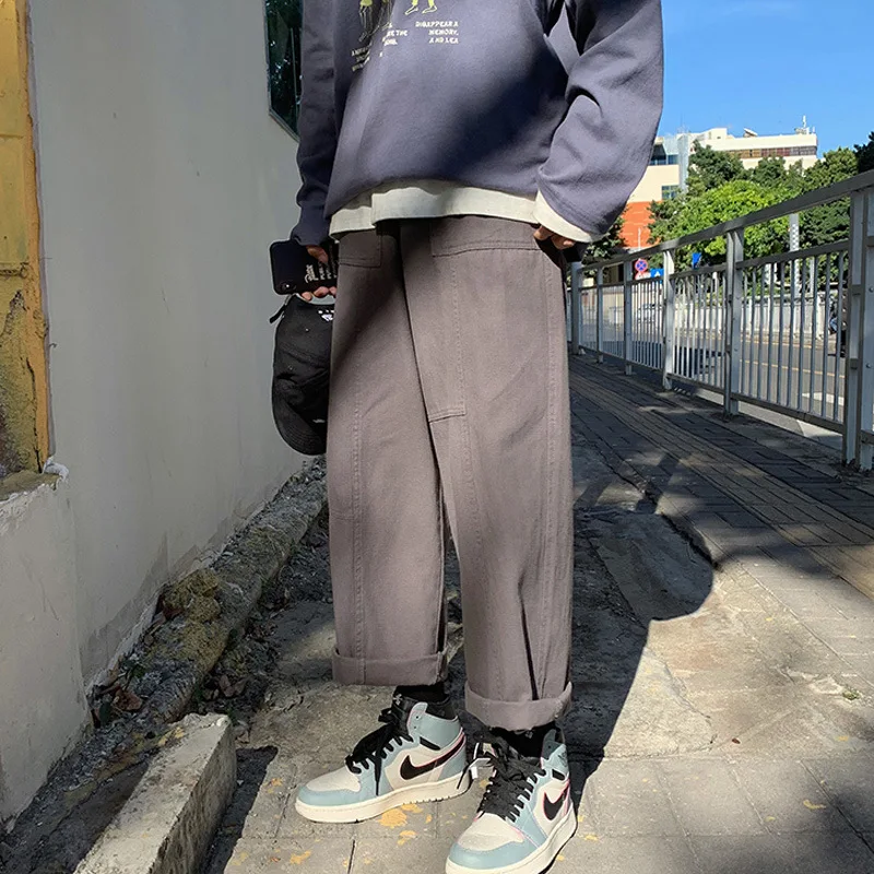 Wide Leg Pants Men Japanese Style Cargo Handsome Youth Chic Straight Oversize All-match Casual Trousers Man Ulzzang Streetwear