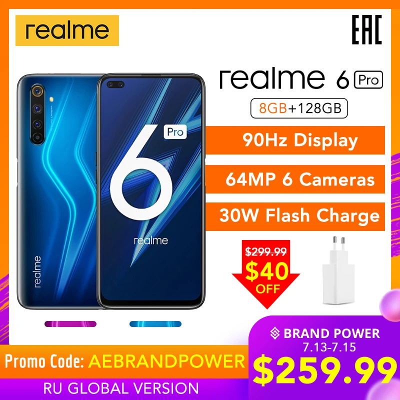  Realme 6 Pro глобальная Версия 8 ГБ ОЗУ 128 Гб ПЗУ Snapdragon 720G 30 Вт флэш-зарядка 4300 мАч 64 мп камера NFC EU зарядное устройство Play Store 