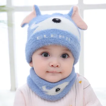 

Baby Winter Warmer Scarf Hat SetCartoon Print Hat Infant Collar Scarves Neckerchiefs Headwear Set