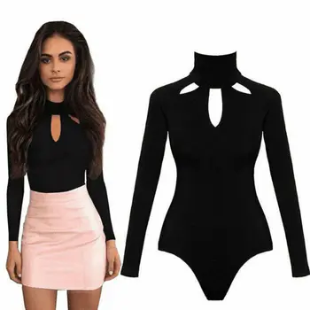 

Fashion Women long Sleeve Bandage Bodysuit Elegant Casual Plain Leotard Ladies Female Streetwear Party Club Body Top Romper