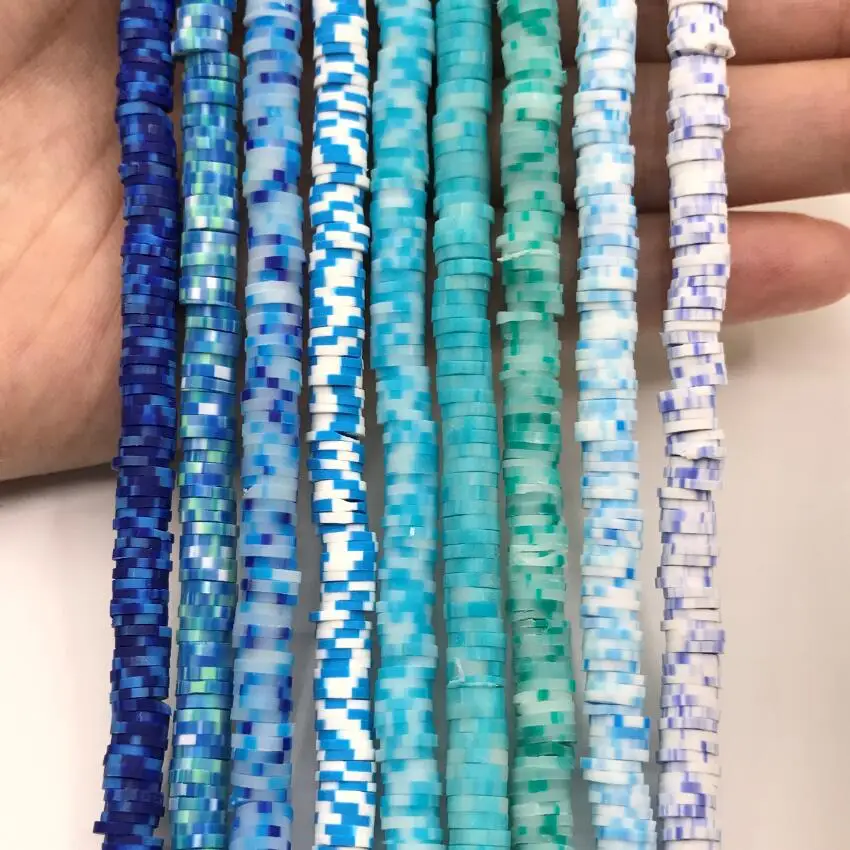 

10strand/lot Blue Series Polymer Clay Disc Heishi Beads Wholesale,Vinyl Flat Round Rondelle Spacers Loose Beads,Jewelry Making
