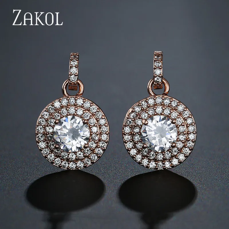 

ZAKOL New Arrival Round CZ Cubic Zirconia Drop Earrings for Women Boucle D'oreille Brinco Anillos Jewelry Gifts FSEP2222