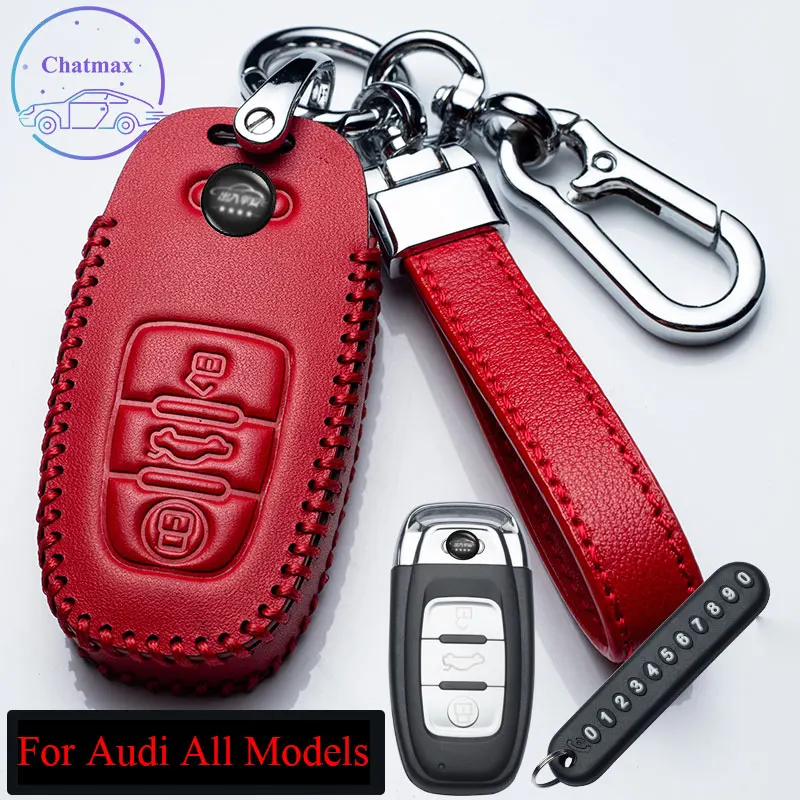 

For Audi A6 A4 A3 A8L Q3 Q5 Q7 A5 A7 TT Car Key Bag Genuine Leather Fob Cover Red Black Holder Decoration Fit Boy And Girl