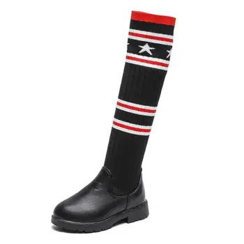 

Winter Fashion Rubber Martin Boots For Girls Over-the-knee Kids Long Boots Children Knee-high Warm Cotton Soft Snow Boots 26-36