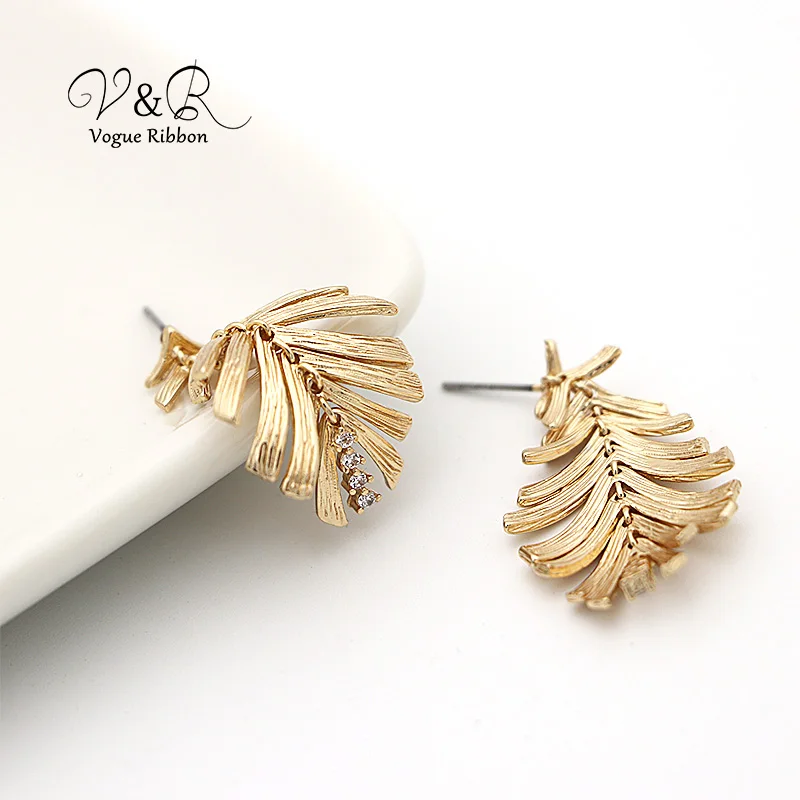 Imitation gold plated drop earring, soft and movable leaves shape with CZ stones, high quality fashion jewelry (4)