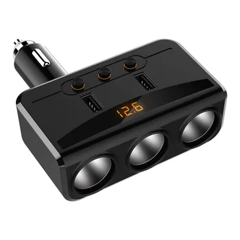 

100W 12-24V Wireless 3 Way LED Car Cigarette Lighter Socket Adapter Cars Charger Switch 2 USB Charger