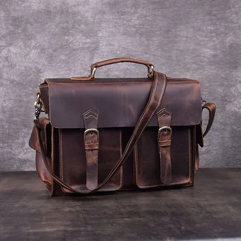 

Luxury Fashion 100% Genuine Leather Men Briefcase Cow Leather Laptop Bag Vintage Shoulder Bag Real Cowhide Computer Bag