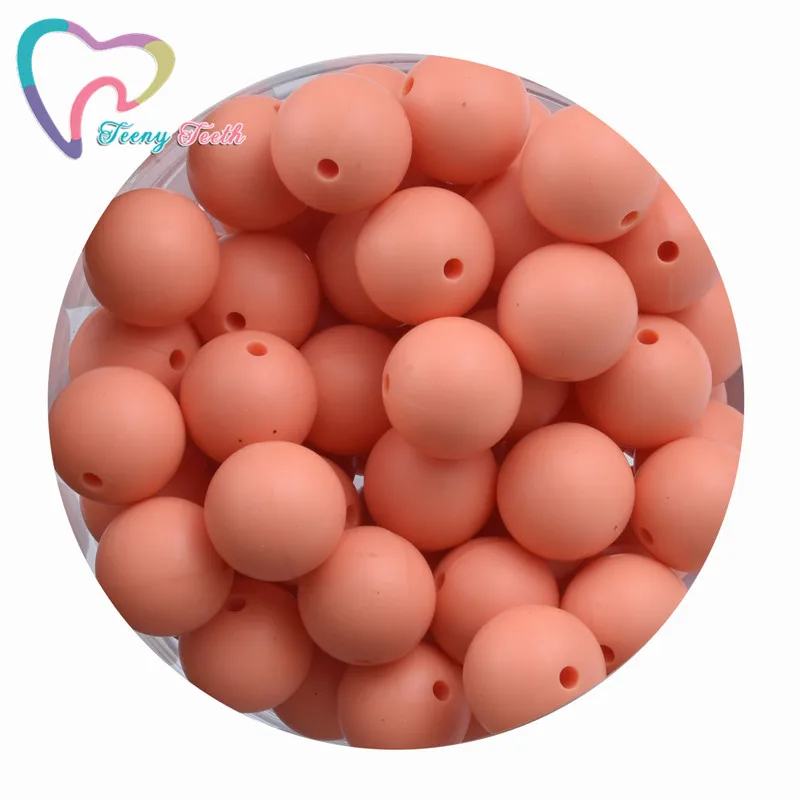 

Teeny Teeth 100 PCS Salmon Orange 12-15 MM Silicone Beads Round Chew Nursing Beads Necklace Pendant BPA Free Baby Teether Toys